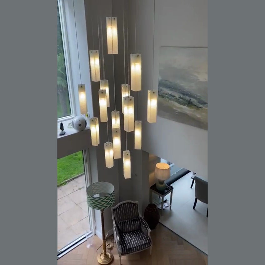 Fused Glass Chandelier: Wrinkled White Pendant Lighting, Customizable