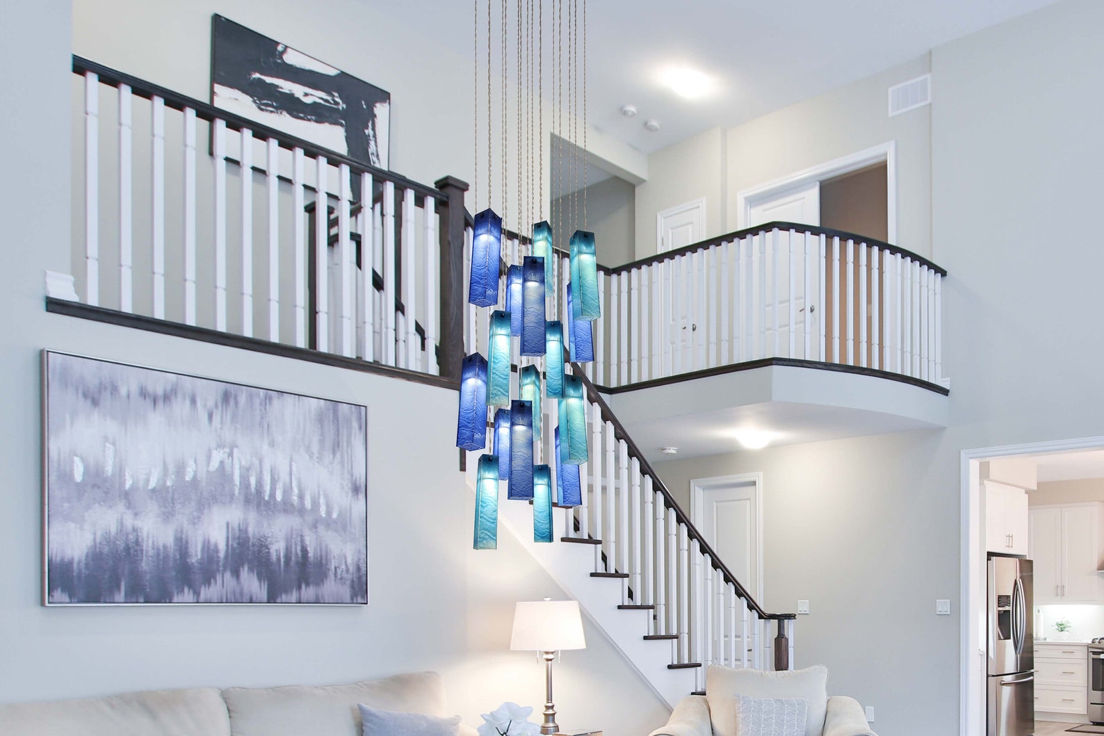Blue Fused Glass Pendant Light: Handmade Modern Hanging Lamp