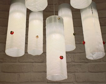 Lollipops. Fused glass pendant lights. Large size cylinder shaped pendants. Ceiling lights, pendant lighting, foyer / staircase Lighting.