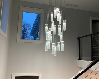 Fused Glass Pendant Chandelier: Customizable Foyer Lighting