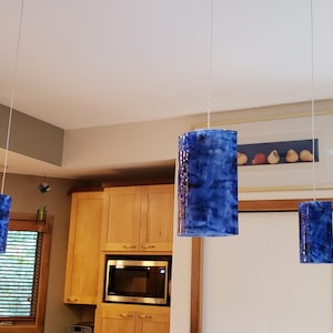 Fused glass pendant light. Kitchen Island lighting.