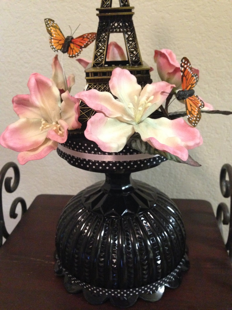 Eiffel Tower Centerpiece with butterflies and flowers for a Etsy