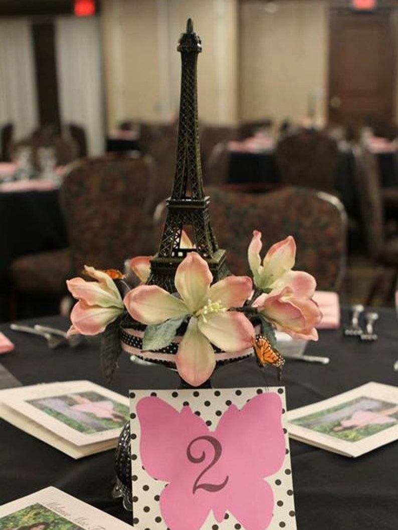 Eiffel Tower Centerpiece with butterflies and flowers for a Etsy