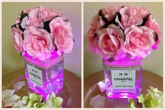 Light Up Floral Centerpiece With Glass Vase And Custom Label Etsy
