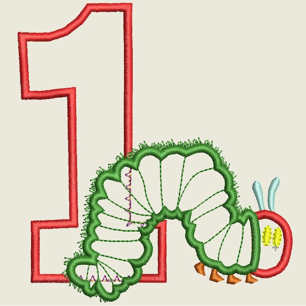 Hungry Caterpillar Embroidery Design, Caterpillar Applique Embroidery Design, First Birthday Design,