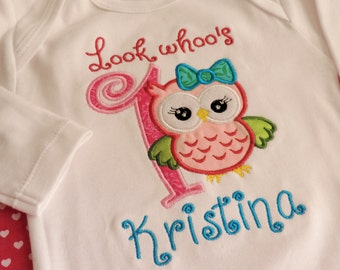 First birthday embroidery design, Owl Embroidery design, Owl Embroidery Applique, Owl 1st Birthday, Cute Girl Owl machine embroidery