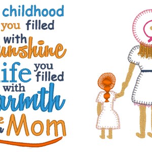 Mother Reading Pillow Embroidery Design, Saying and Design with Blanket Stitch, Mother and Daughter Design, Set made of 2 designs both 5x7