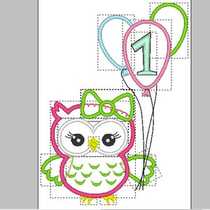 1st birthday embroidery design, Owl 1st Birthday, Owl Embroidery design, Owl Embroidery Applique,  Cute Girl Owl machine embroidery