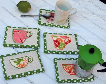 In the Hoop Mug Rug - 3 verschiedene Designs - In the Hoop Projekte, In the Hoop Stickmuster, Mug Rug Stickmuster, Gesteppter Mug Rug