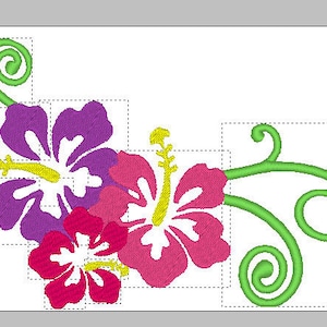 Hibiscus Embroidery Design, Flowers Embroidery Design, Hawaiian flowers design, Flowers and swirls embroidery design