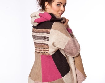 Women Cloak Pink Beige Wool Coat For Woman MAGNOLIA PINK Upcycled Clothing by Coolawoola Woolen Sewaters Cardigan Woman