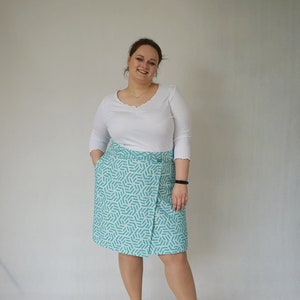 turquoise geometric wrap pencil skirt upcycled plus size image 1