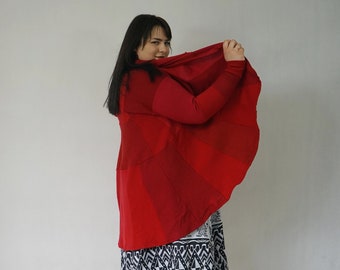 plus size wool red cloak cardigan coolawoola upcycled