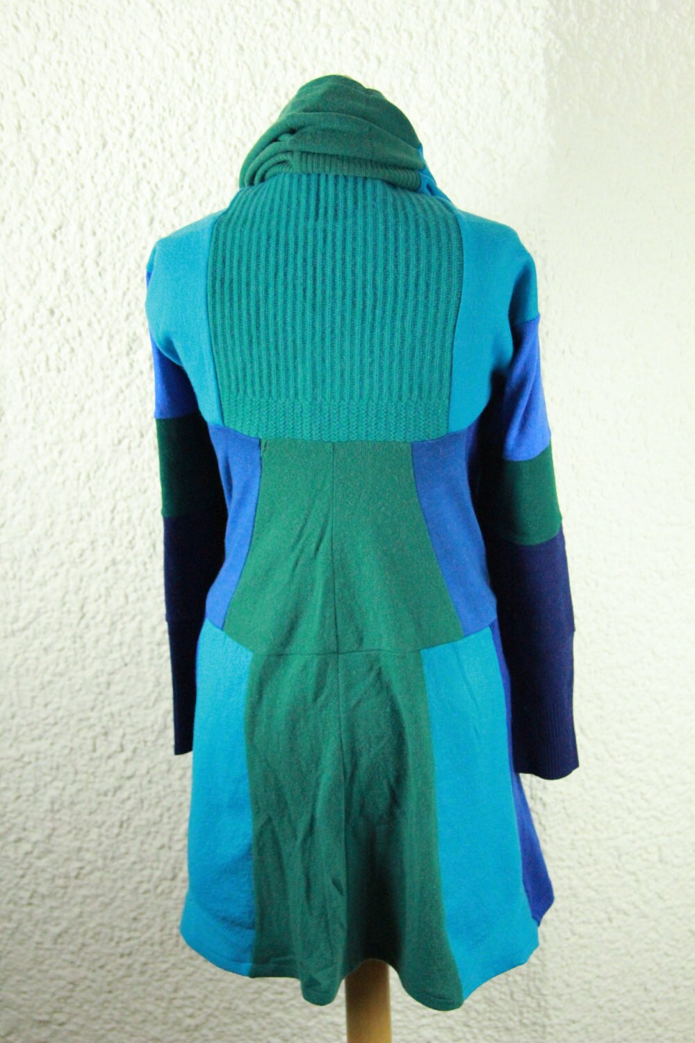 Blue Wool Coat Cardigan Deep Blue Black Sweater Handmade by Coolawoola