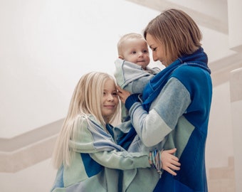 Blue Coolawoola for mum and daughter Pure Wool Coats sustainable Coolawoola Multiwear Hoodie Cloak