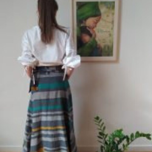Emerald Boho Floor Length Wrap Skirt, Gray shops Certificate Cotton Maxi Skirt, Striped Gypsy Long Skirt Coolawoola