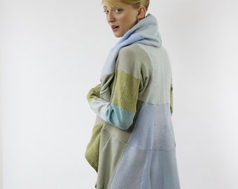 green upcycled cardigan, circle cape coolawoola, soft cashmere multiwear