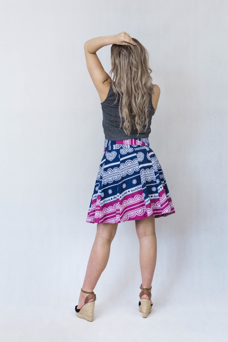 mini wrap skirt, dark blue and magenta, organic cotton image 4