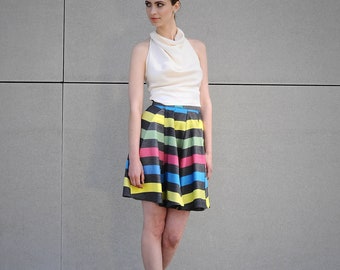 rainbow stripes mini skirt, organic cotton dancing skirt, coolawoola upcycled design