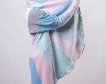 pastel pure wool sweater, upcycled multicolor soft coat Coolawoola