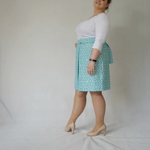 turquoise geometric wrap pencil skirt upcycled plus size image 3