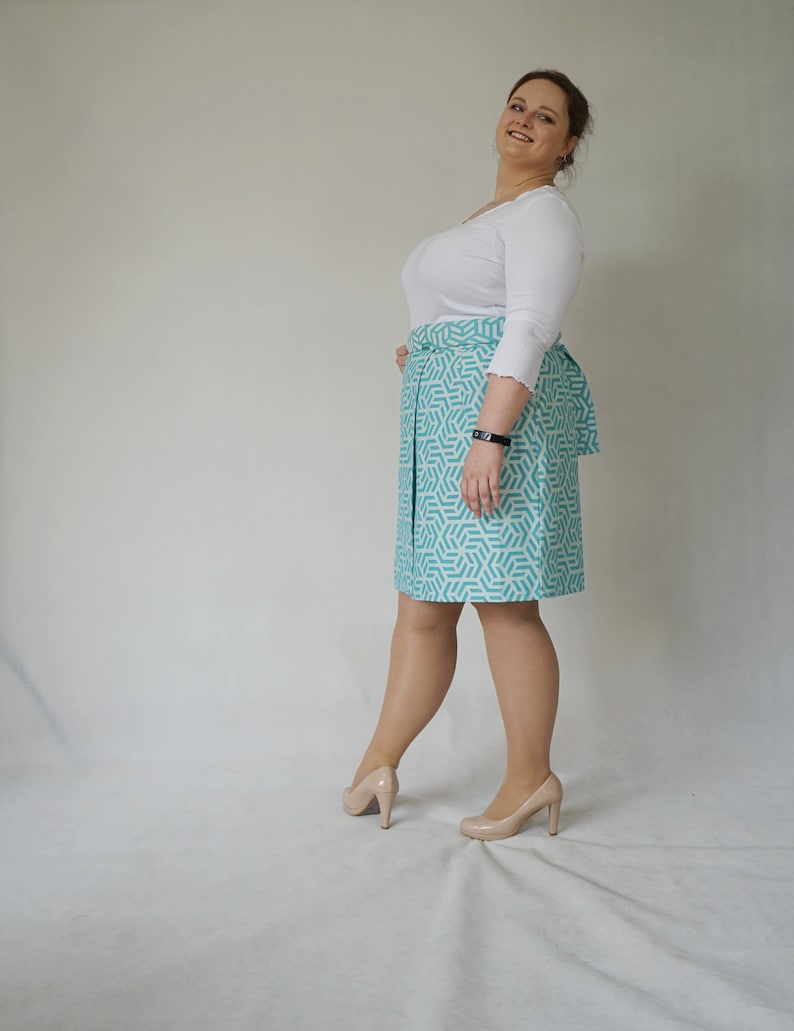 turquoise geometric wrap pencil skirt upcycled plus size image 3