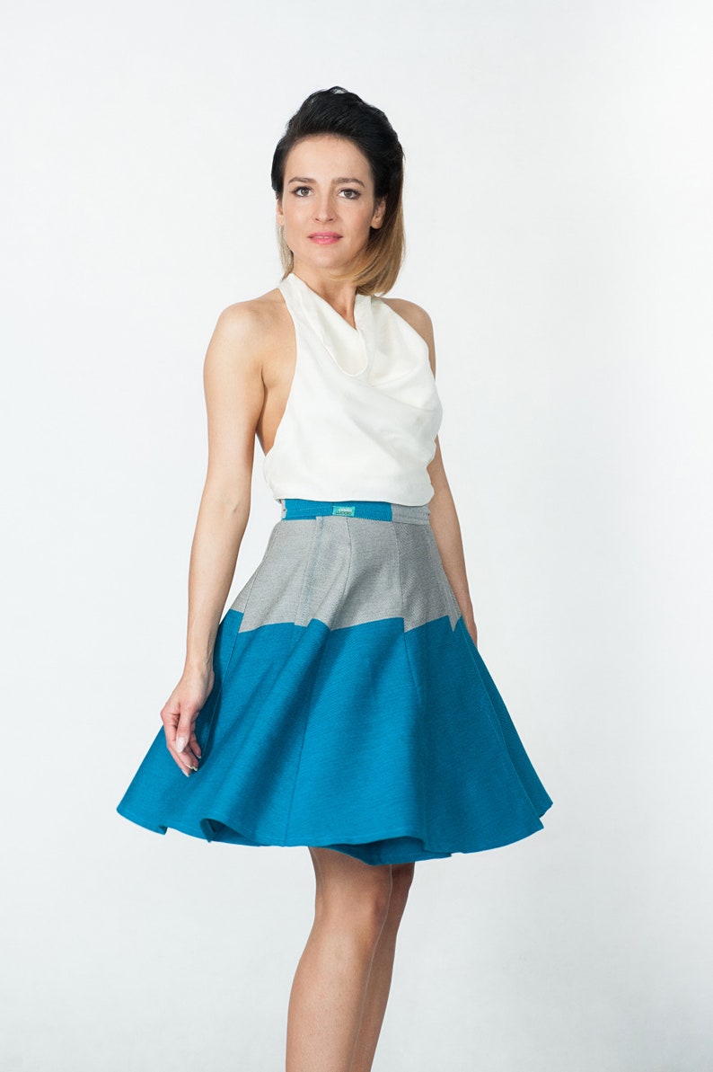 grey and blue wrap skirt, upcycled lennylamb cotton, coolawoola image 2