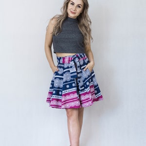 mini wrap skirt, dark blue and magenta, organic cotton image 5