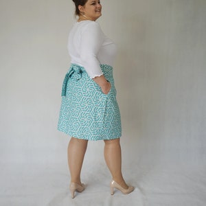 turquoise geometric wrap pencil skirt upcycled plus size image 5