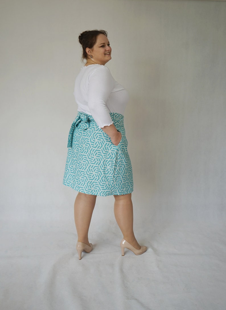 turquoise geometric wrap pencil skirt upcycled plus size image 5