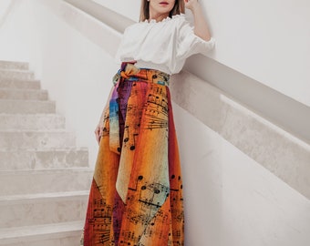 rainbow with notes long  skirt, long dress coolawoola, multicolor power skirt