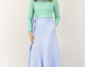 Baby Blue Chunky Cotton Maxi Skirt, Pure Cotton Long Skirt, Waist Wrap Skirt Coolawoola