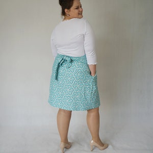 turquoise geometric wrap pencil skirt upcycled plus size image 4