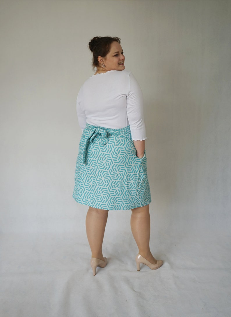 turquoise geometric wrap pencil skirt upcycled plus size image 4