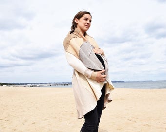 Pregnancy Coat Pure Wool Beige Sweater Woolen Oversize Turquise Cloak Soft Hooded Coolawoola Coat