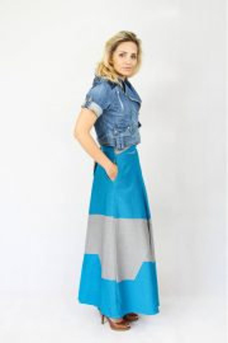 grey and blue wrap skirt, upcycled lennylamb cotton, coolawoola image 10