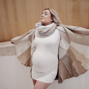 Cozy Maternity Cashmere Sweater, Light Beige Upcycled Cashmere Pregnancy Multifunction Coat by Coolawoola Free Shipping