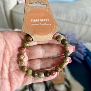 Unakite Beaded Faceted Bracelet 8mm