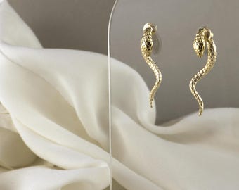 14k Gold-Filled Snake Stud Earrings: Dainty Serpent Jewelry