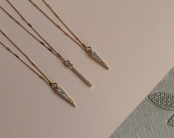 24k Gold Filled Cubic Zirconia Charm Necklace, Dainty Gold Minimalist Necklace, Elegant Layered Necklaces, Gold CZ Pave Bar Pendant Necklace
