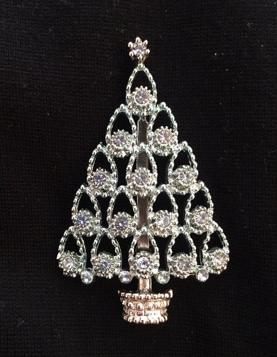 Beatrix Rhinestone Christmas Tree Brooch / Pin - image 1