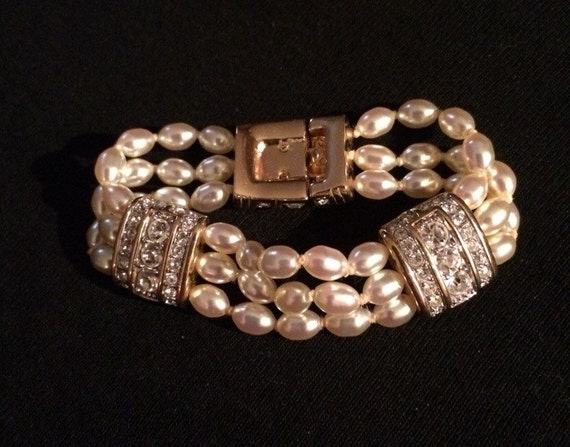 Swarovski Faux Pearl & Rhinestone Bracelet - image 4