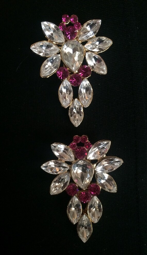 Pink and Clear Crystal Dress Clips - image 3