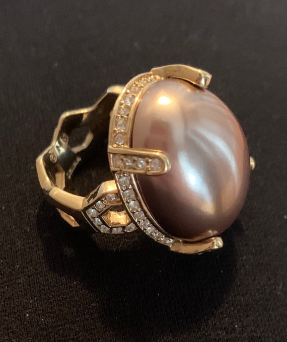Nolan Miller Faux Pearl and Crystal Ring