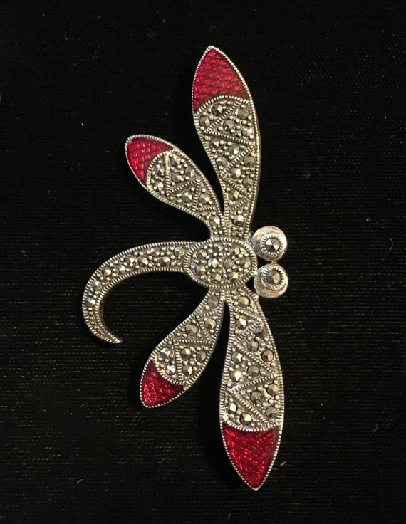 Sterling Marcasite Dragon Fly Brooch /Pin