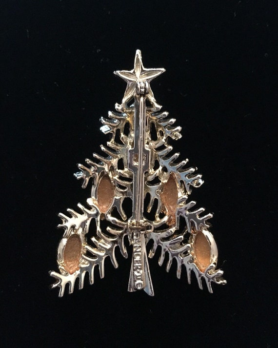 Tancer II Green Navette Christmas Tree Brooch / Pin Gem