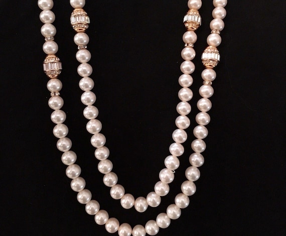 Pair of Faux Pearl and Rhinestone Necklaces - image 1