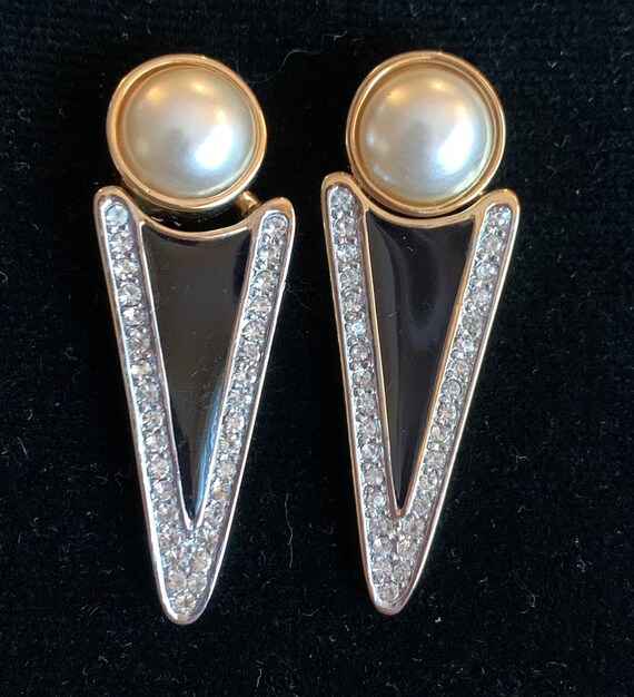 Trifari Faux Pearl and Enamel Earrings