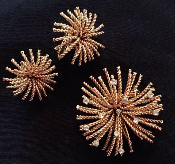 Mid Century Atomic Brooch / Pin and Earring Set - image 1