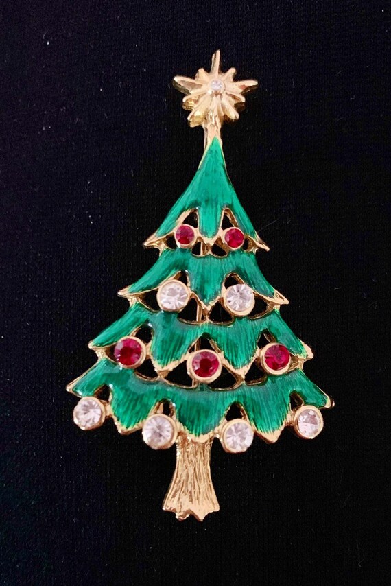 Enameled Christmas Tree Brooch / Pin